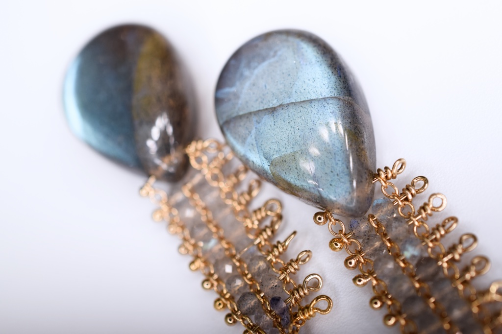 labradorite chain woven earrings