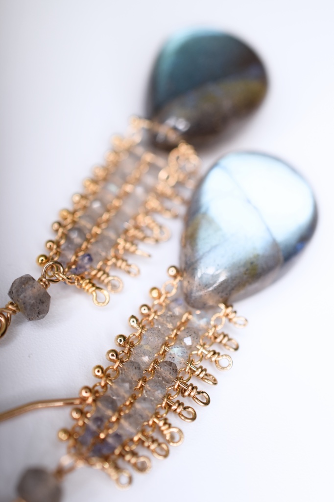 labradorite chain woven earrings