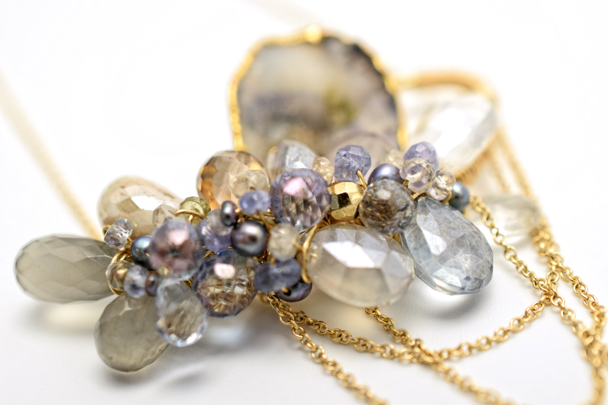 gemstone and druzy pendant necklace