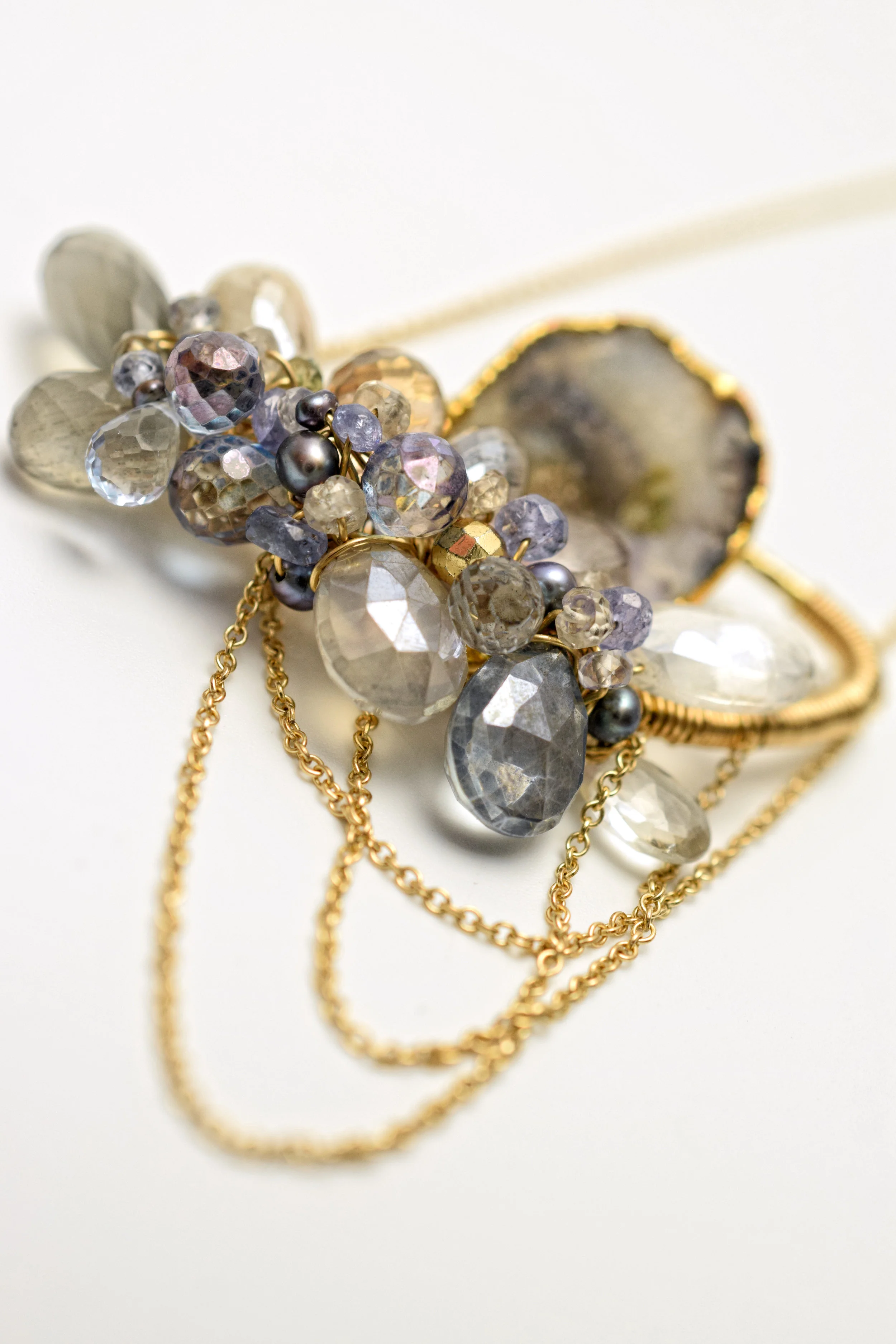 gemstone and druzy pendant necklace