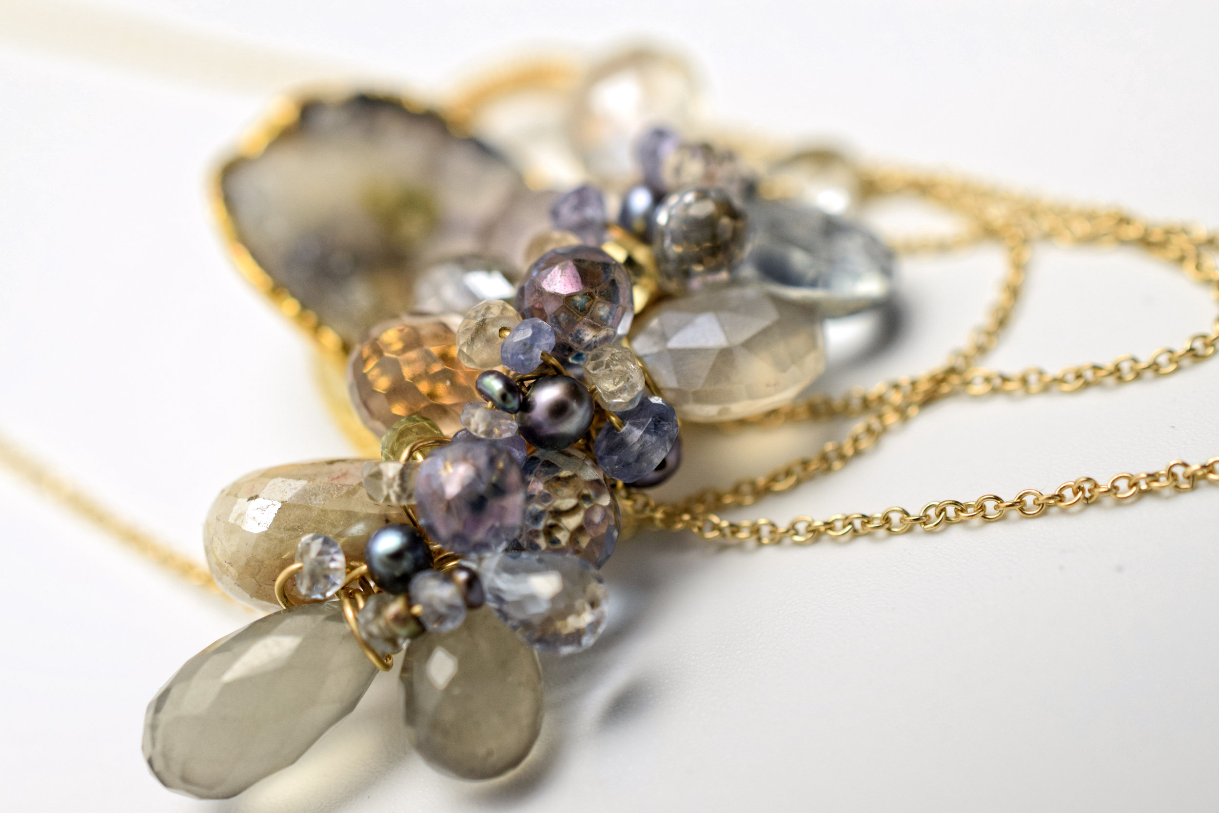 gemstone and druzy pendant necklace