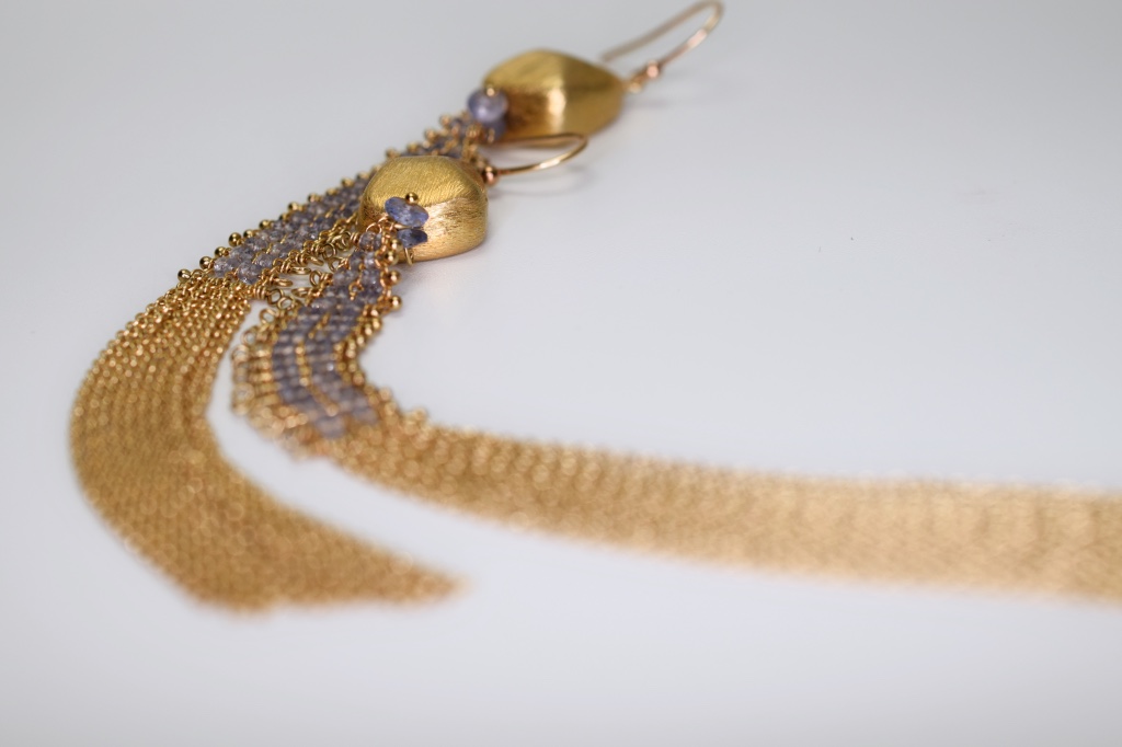 chain woven tanzanite earrings