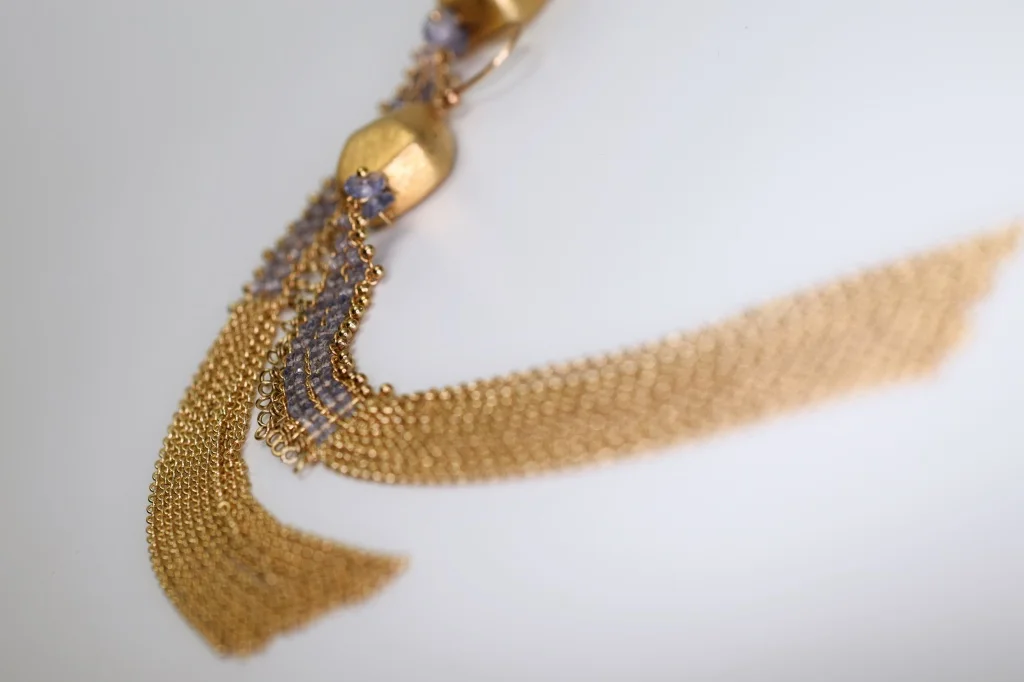 chain woven tanzanite earrings