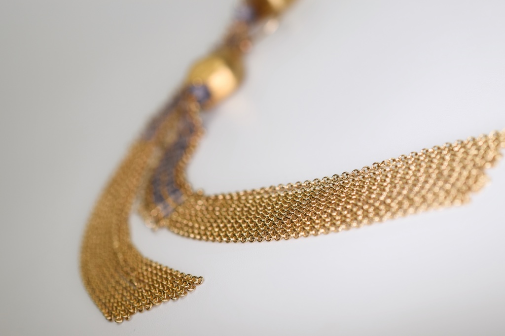 chain woven tanzanite earrings