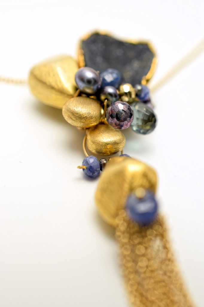 long gemstone and druzy necklace