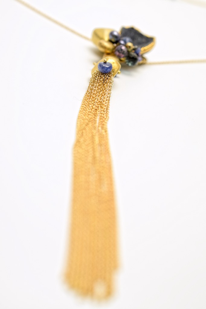 long gemstone and druzy necklace