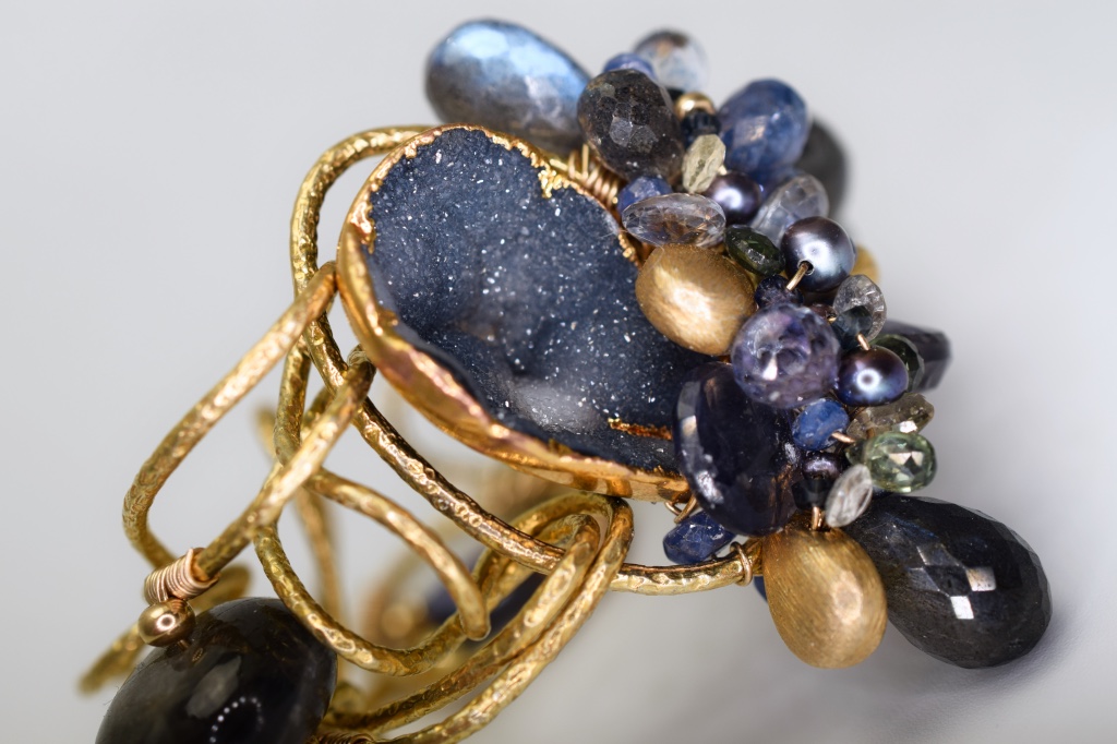 gemstone and druzy cuff bracelet