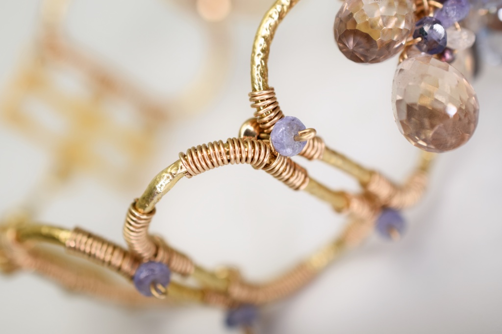 gemstone druzy pearl gold link cuff bracelet