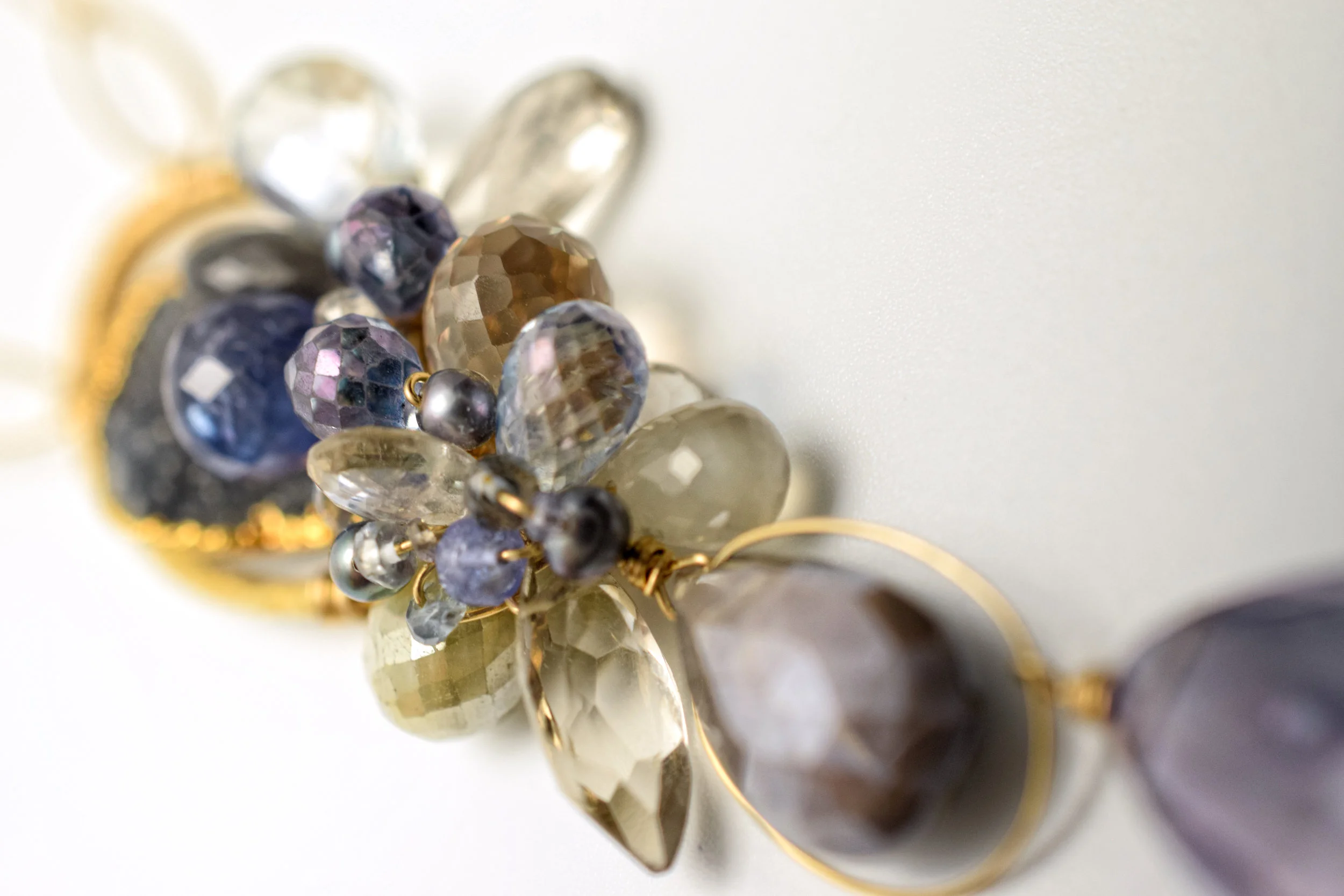 gemstone pearl druzy gold long pendant necklace