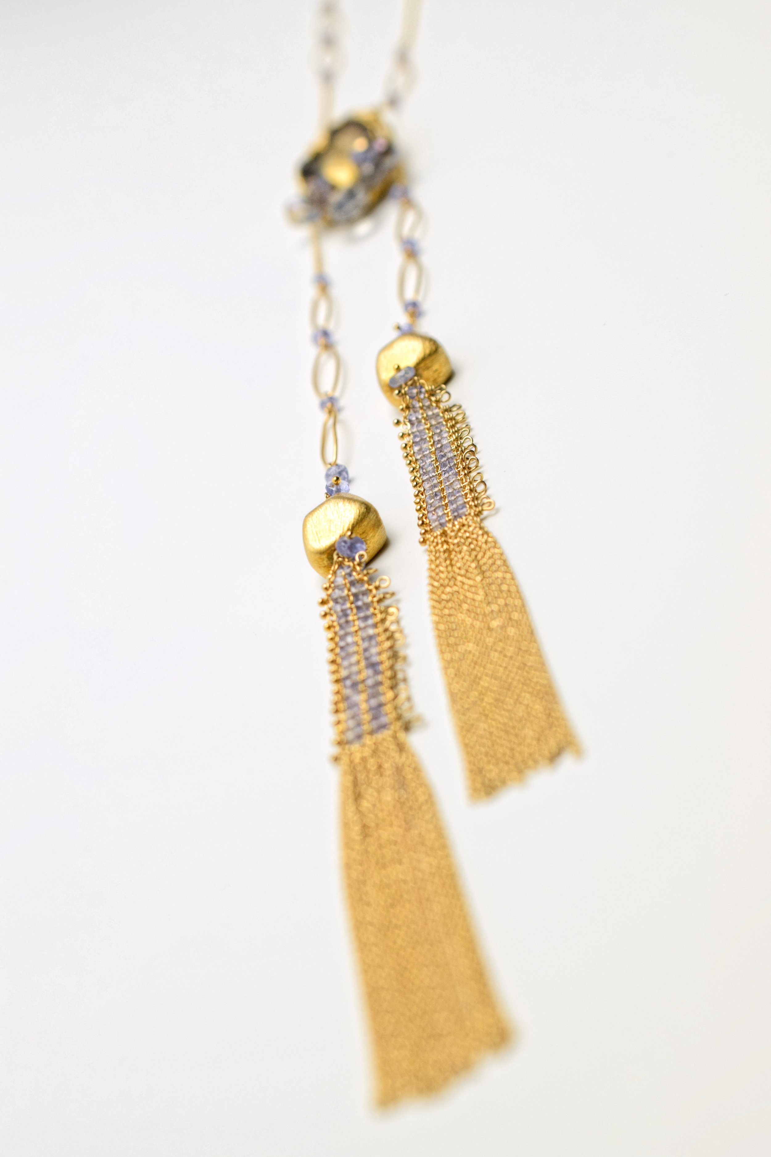 gemstone druzy double gold chain tassel long pendant necklace