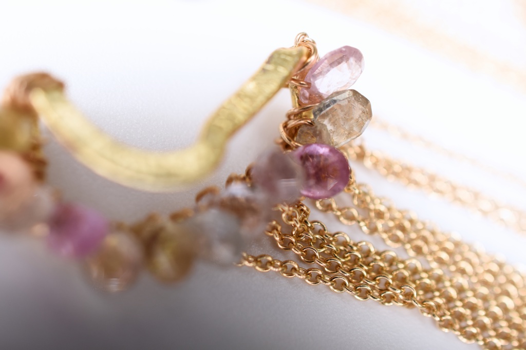 pink sapphire multi gold chain drop earrings