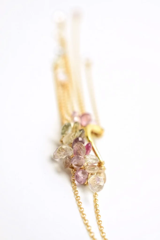 pink sapphire multi gold chain drop necklace