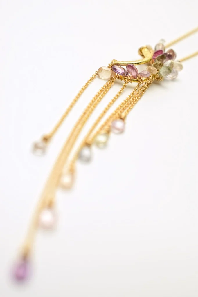 pink sapphire multi gold chain drop necklace
