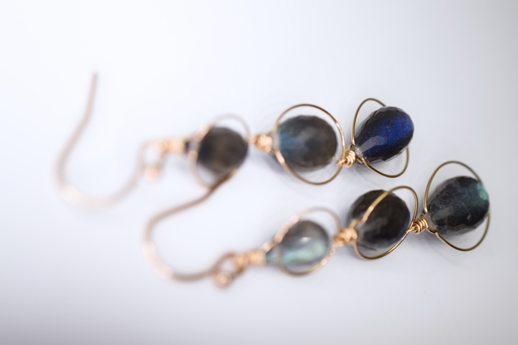 labradorite triple drop gold earrings