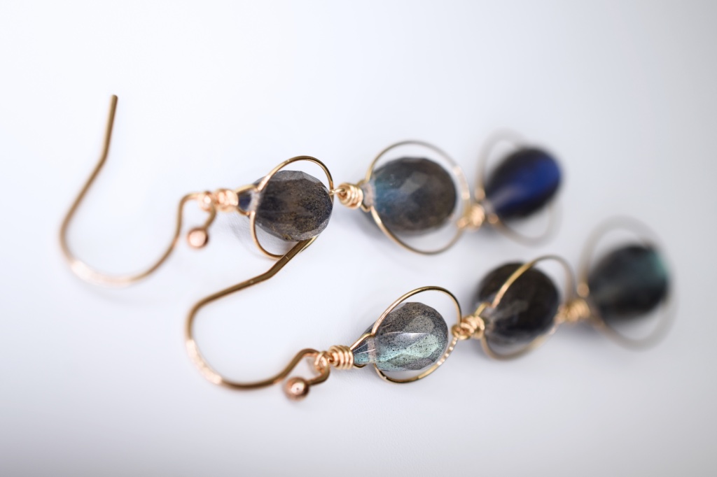 labradorite triple drop gold earrings