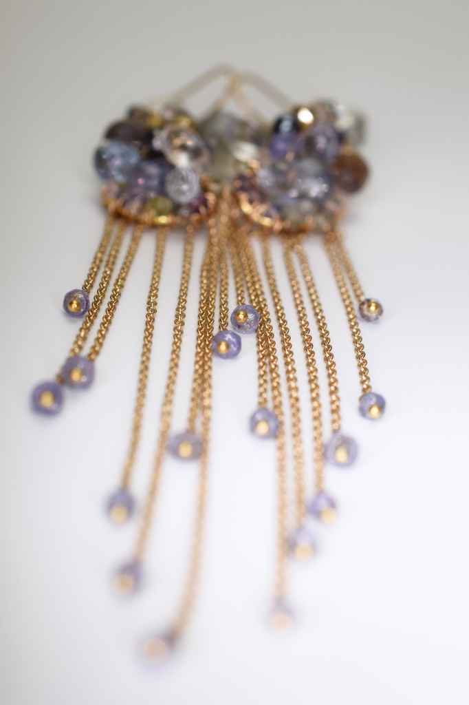 gemstone pearl multi gold chain drop earrings