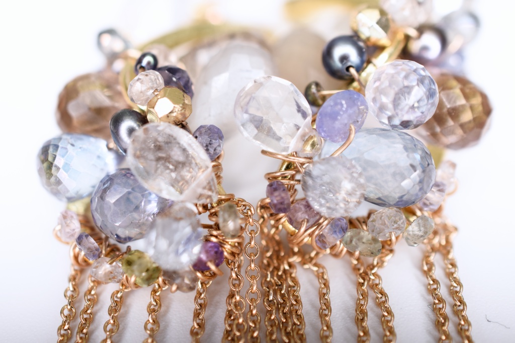 gemstone pearl multi gold chain drop earrings