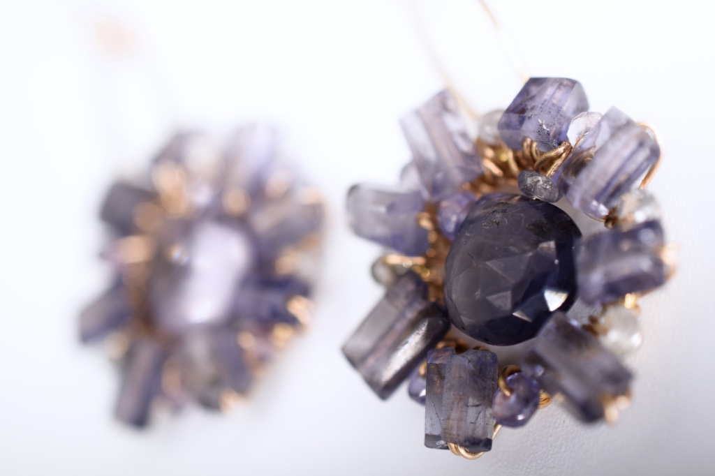 iolite starburst and gold earrings