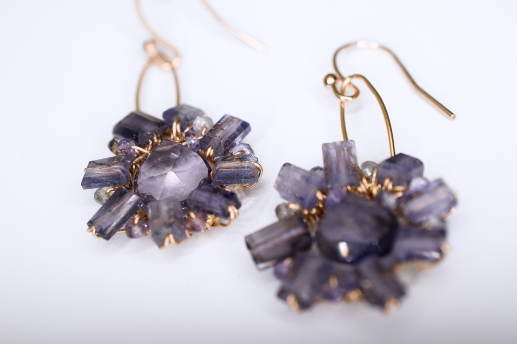 iolite starburst and gold earrings