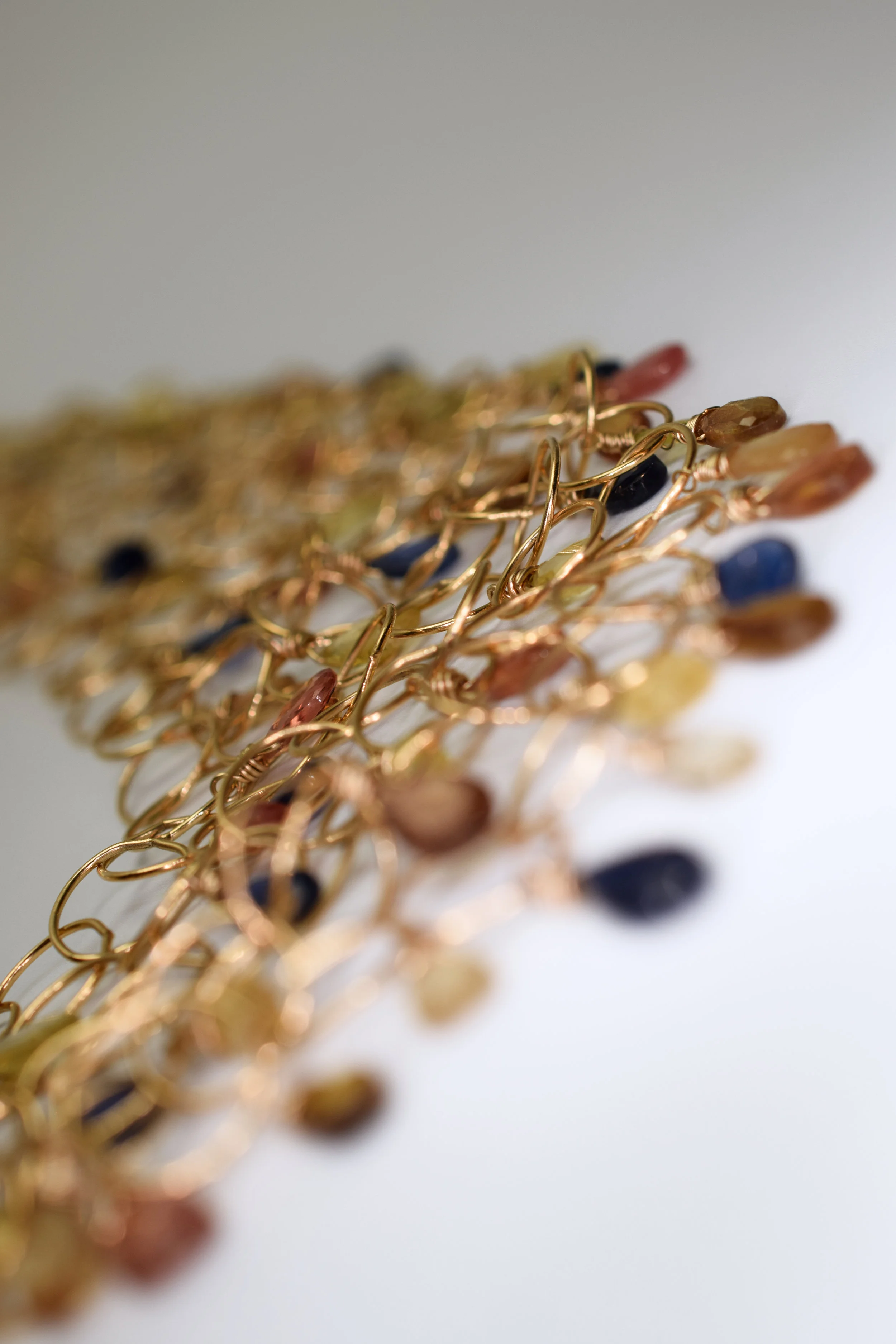 padparadscha sapphire multi layer gold link necklace