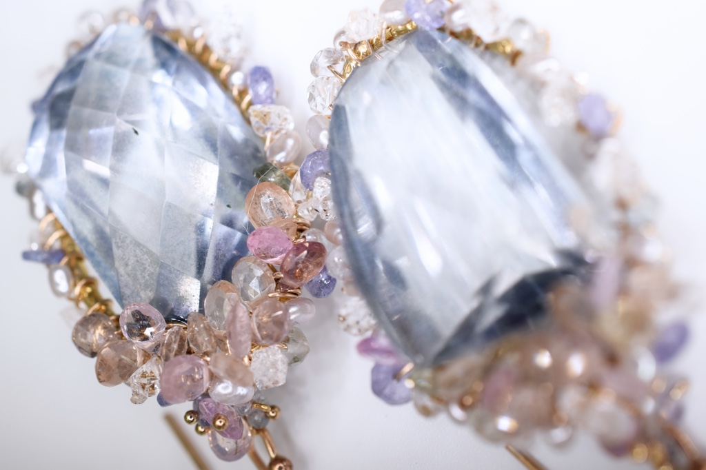 sapphire encrusted quartz pendant earrings