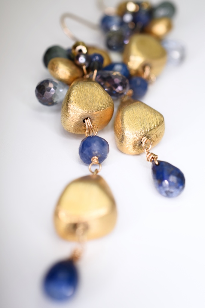 sapphire gemstone pearl gold drop earrings