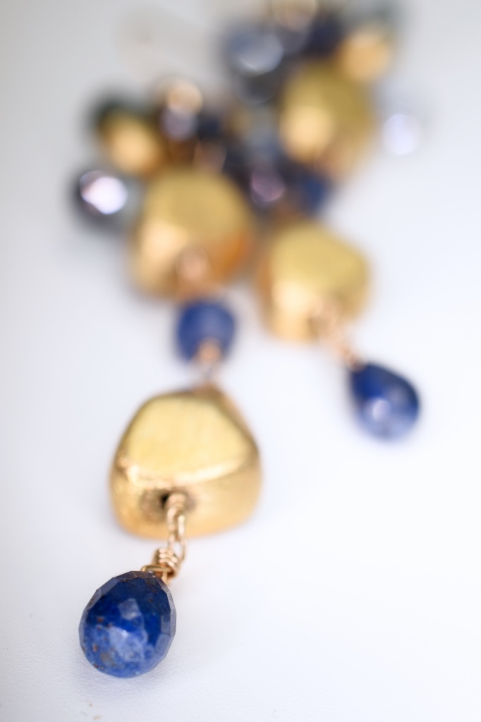 sapphire gemstone pearl gold drop earrings