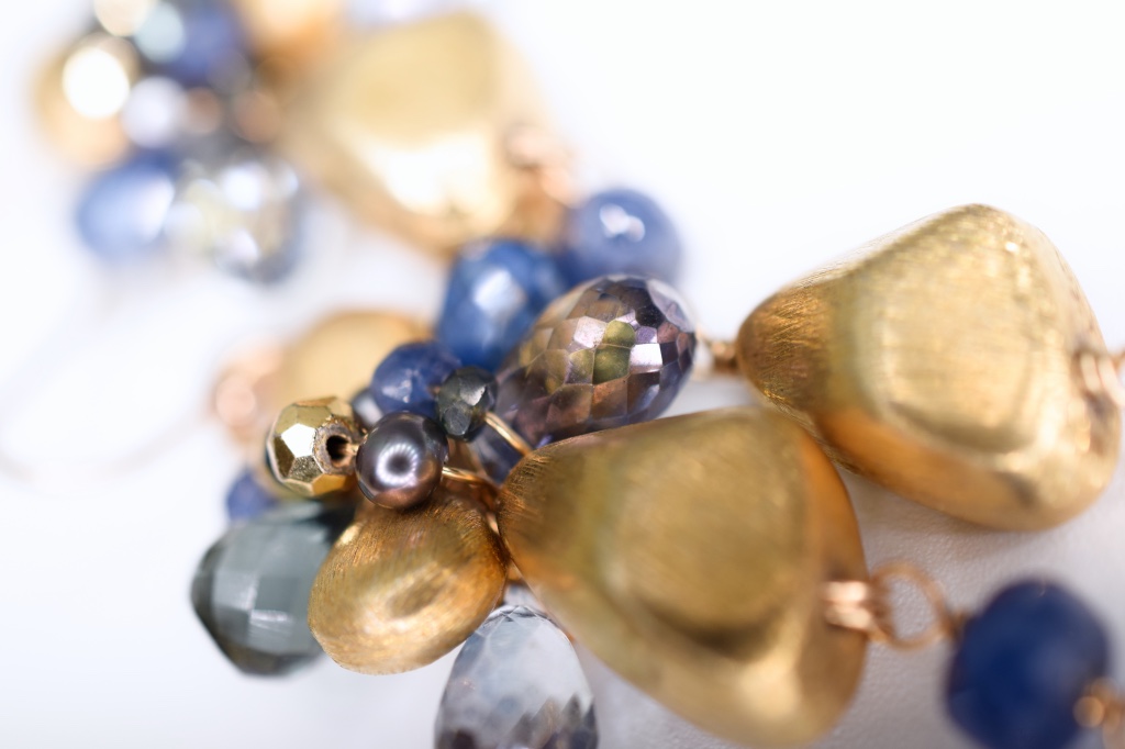 sapphire gemstone pearl gold drop earrings