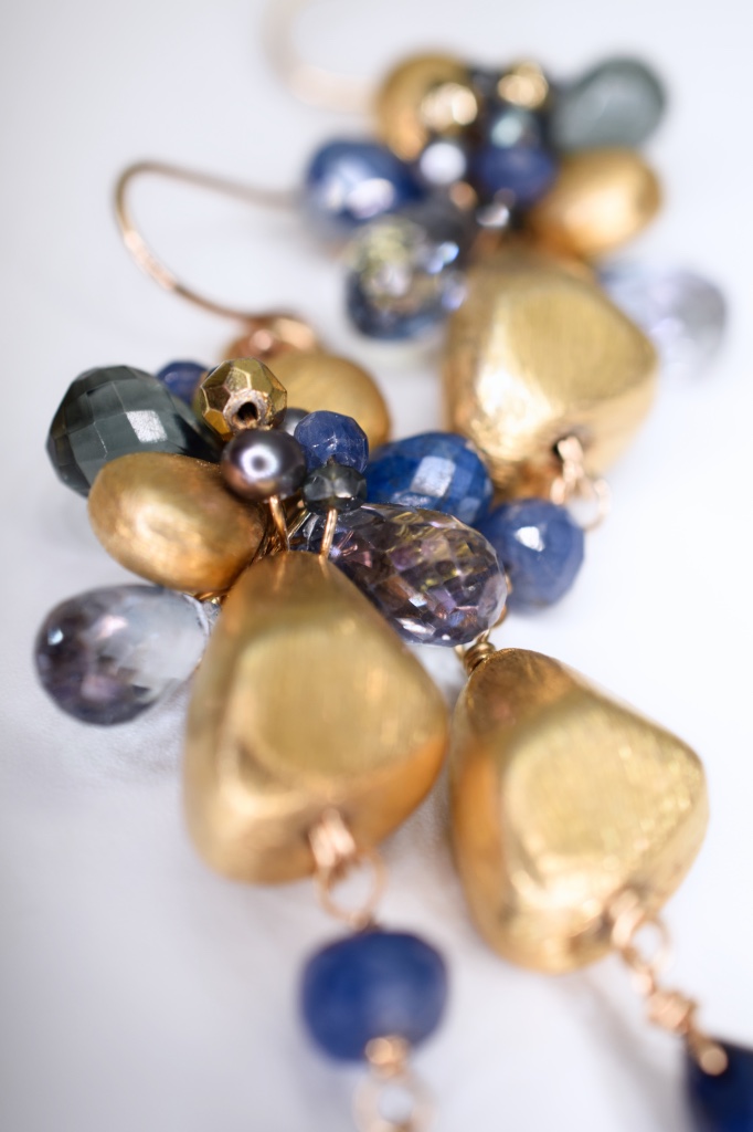 sapphire gemstone pearl gold drop earrings