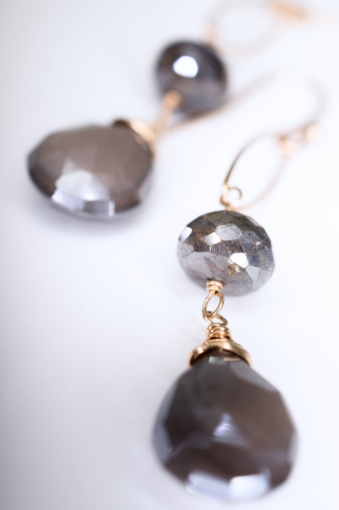 mystic labradorite pearlized moonstone gold drop earrings