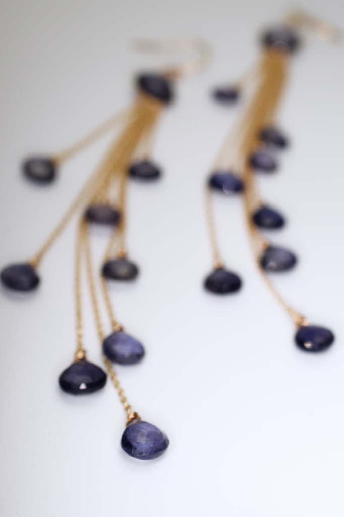 iolite multi gold chain drop earrings