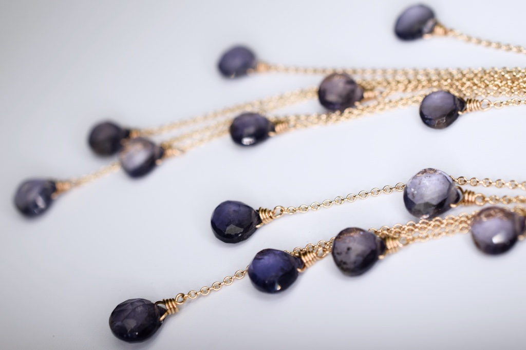 iolite multi gold chain drop earrings