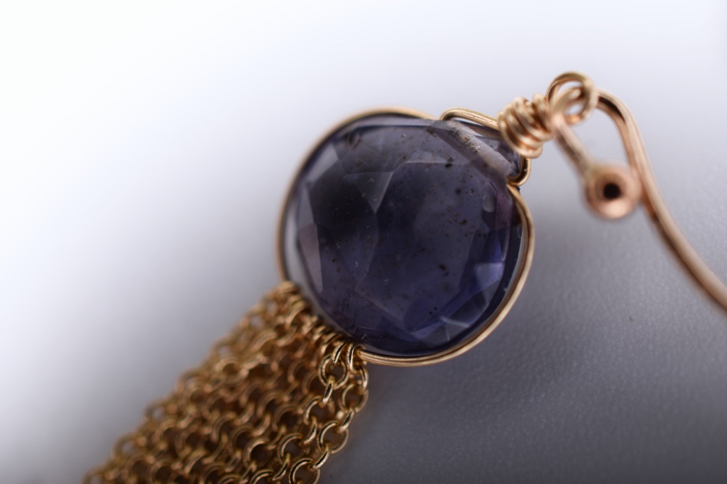 iolite multi gold chain drop earrings