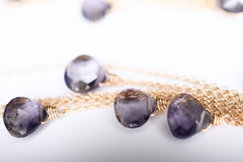 iolite multi gold chain drop earrings