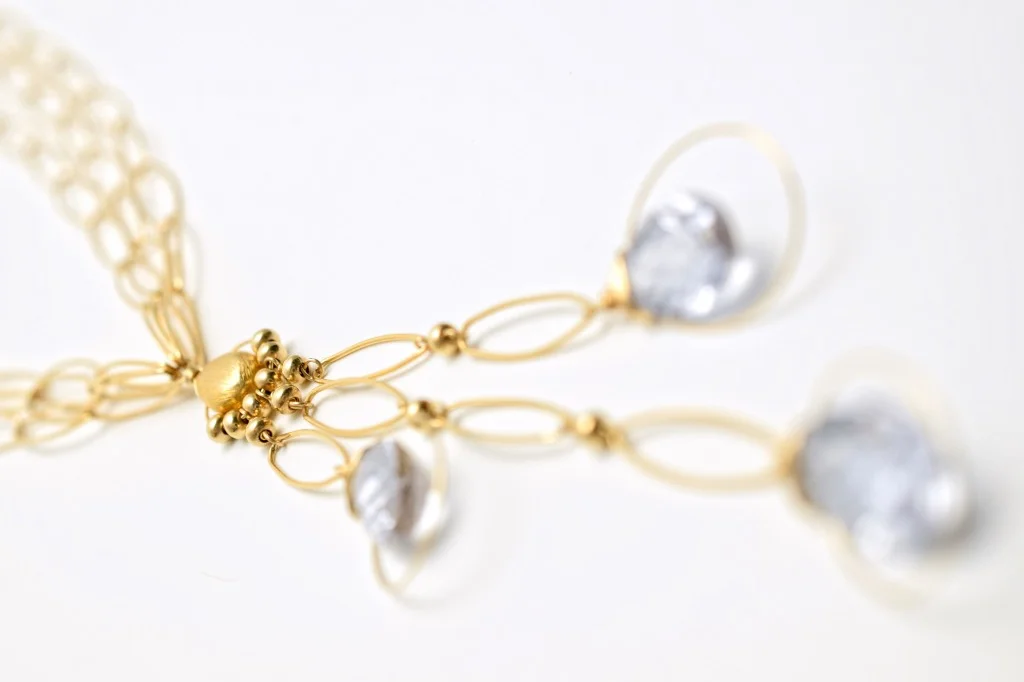 fancy cut quartz multi drop gold chain link necklace