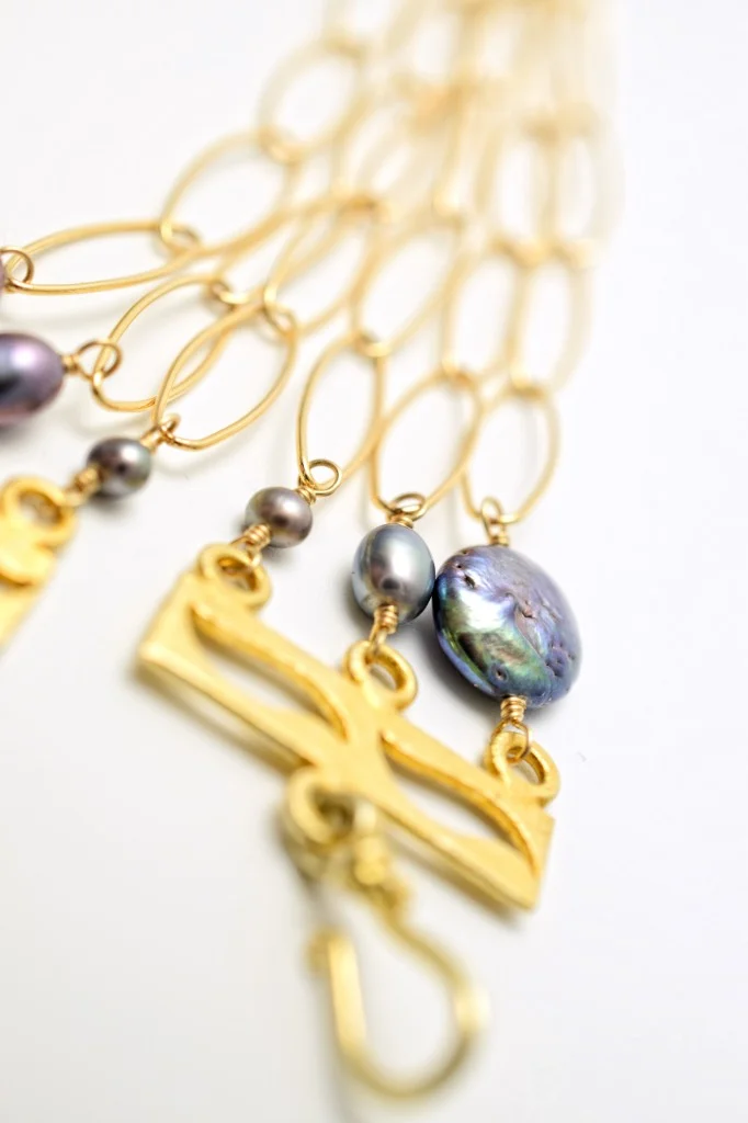 fancy cut quartz multi drop gold chain link necklace