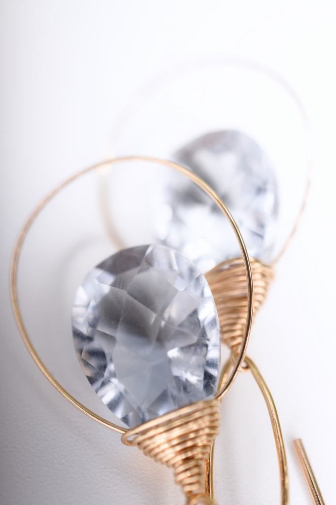 fancy cut quartz briolette gold earrings