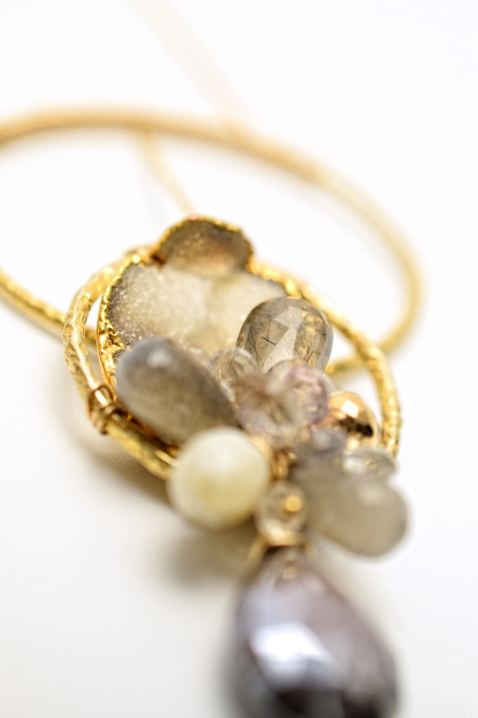 gemstone druzy circle pendant adjustable necklace