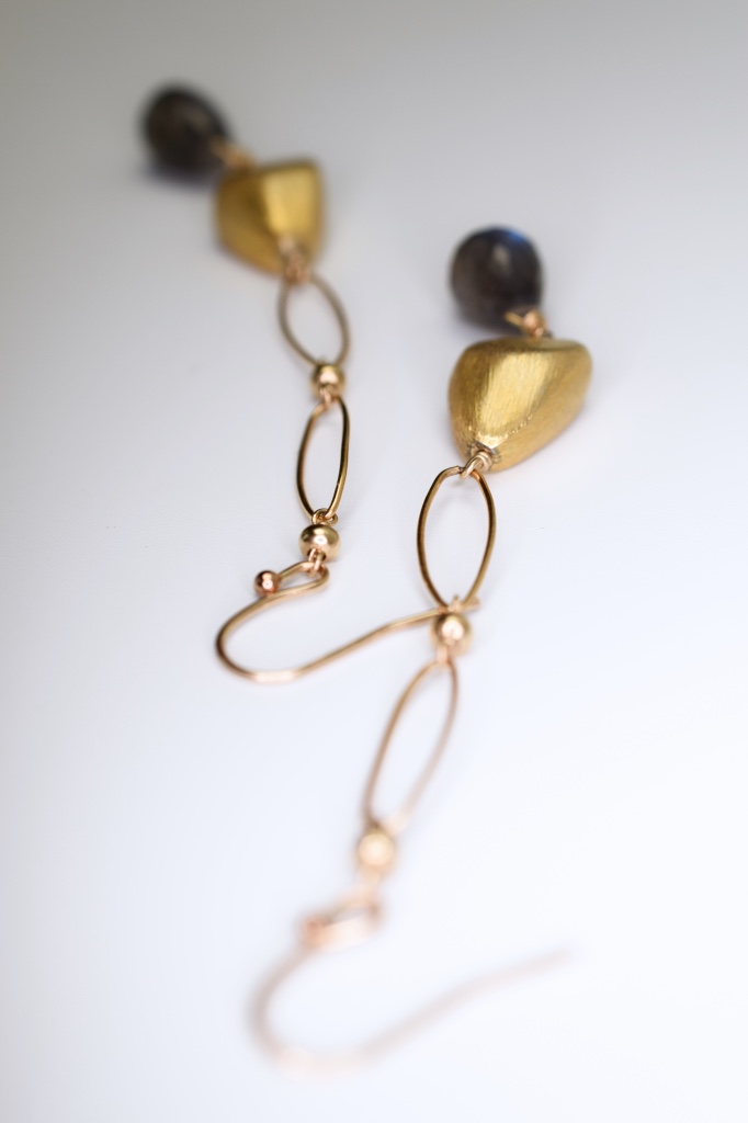 labradorite briolette gold chain link drop earrings