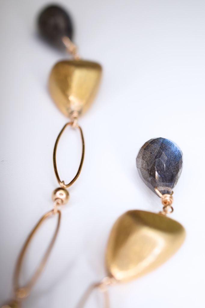 labradorite briolette gold chain link drop earrings