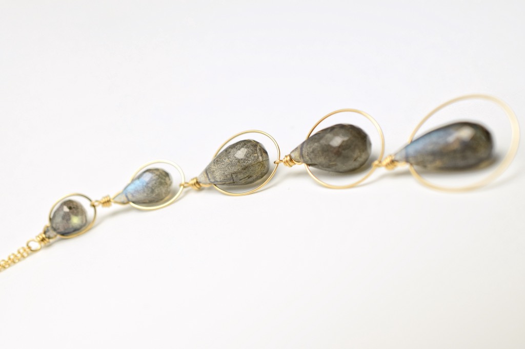 labradorite gold circle link multi drop pendant necklace