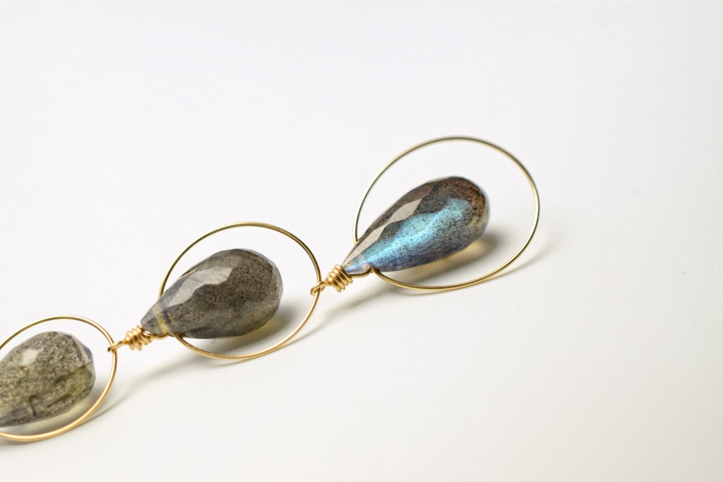 labradorite gold circle link multi drop pendant necklace