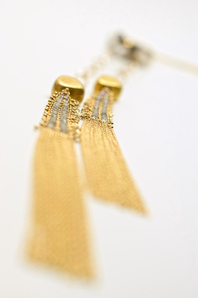 gemstone druzy double tassel chain mail tassel long necklace