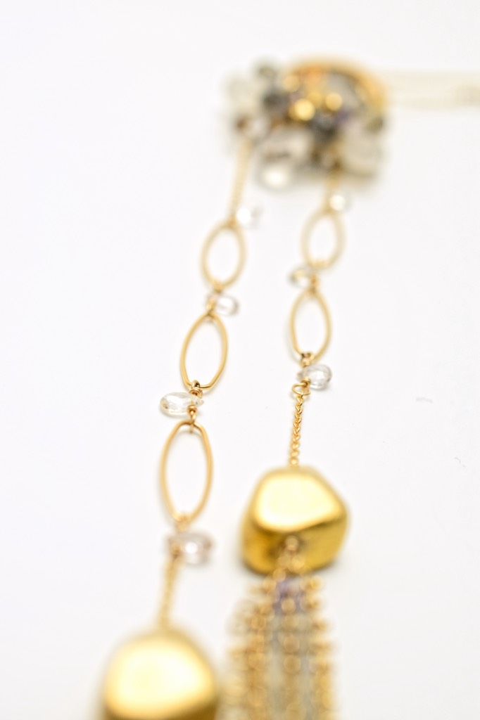 gemstone druzy double tassel chain mail tassel long necklace