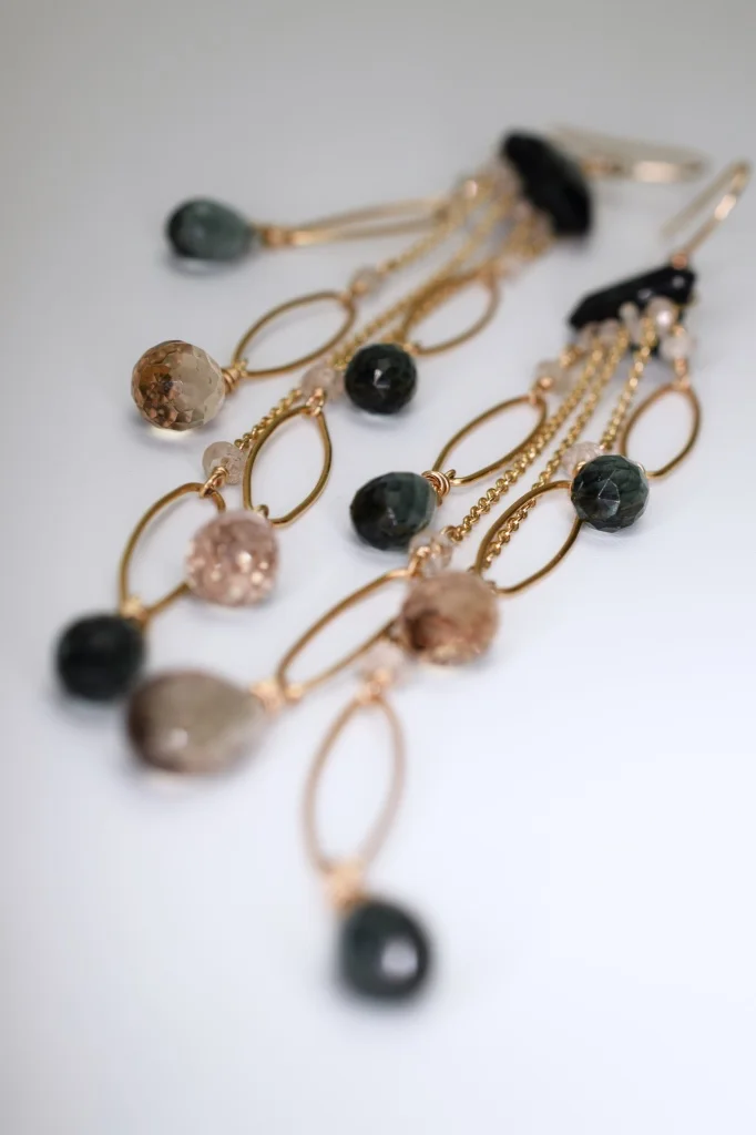 fancy trillion cut quartz multi chain link drop earrings