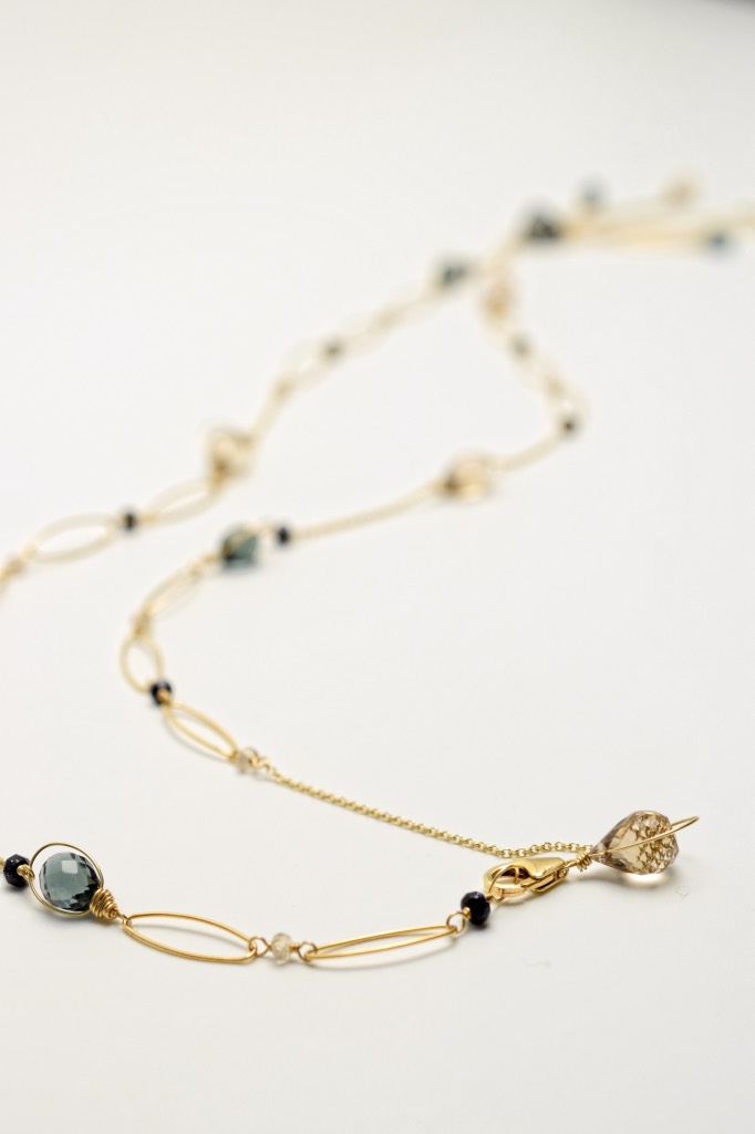 fancy trillion cut quartz multi gold chain link necklace