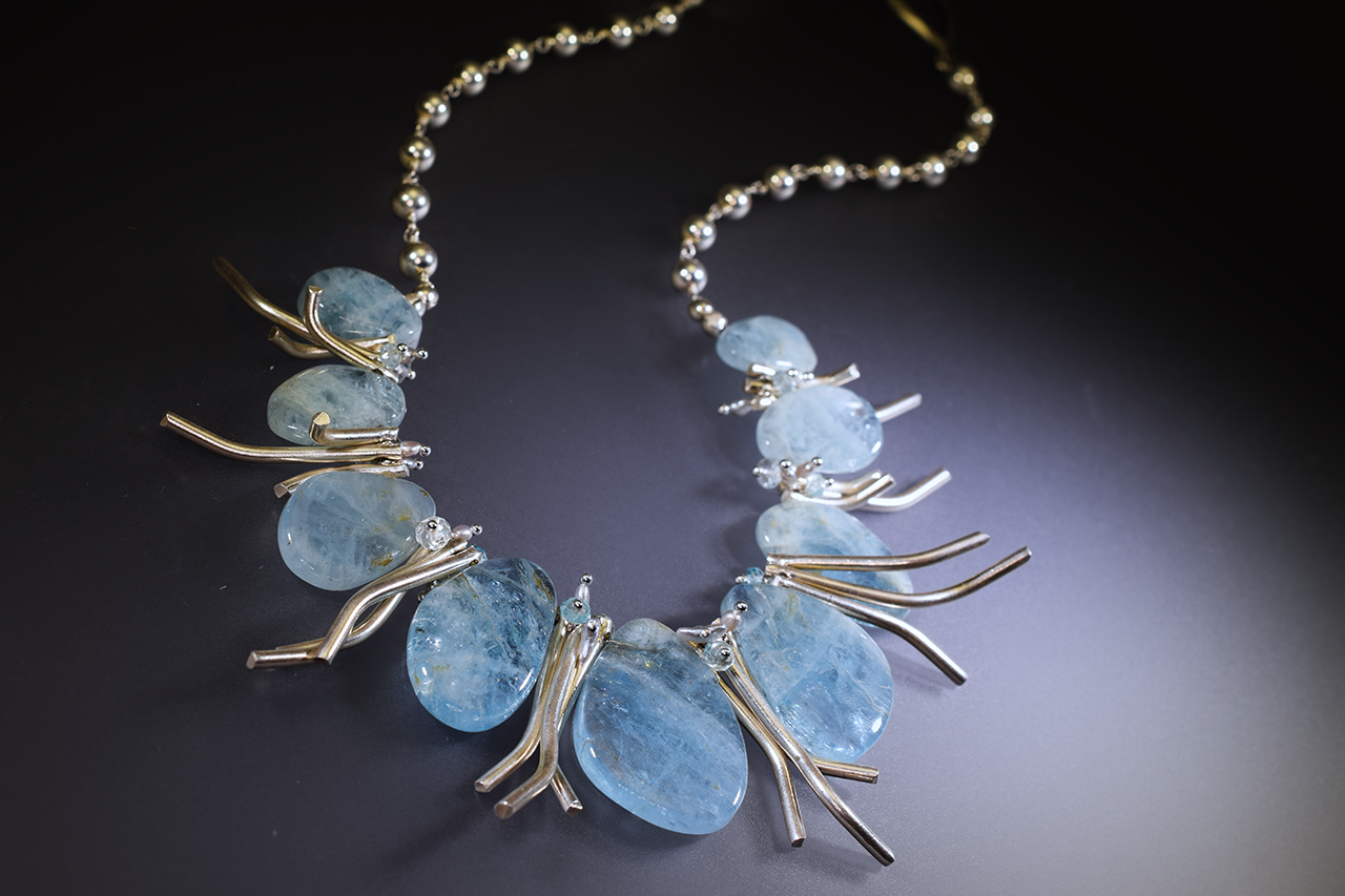 aquamarine statement collar necklace with hill tribe silver