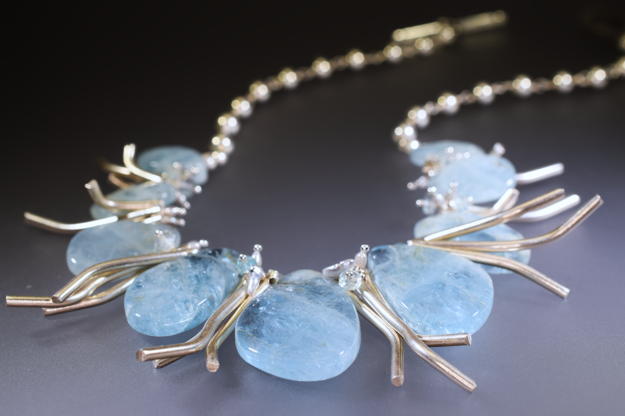 aquamarine statement collar necklace with hill tribe silver