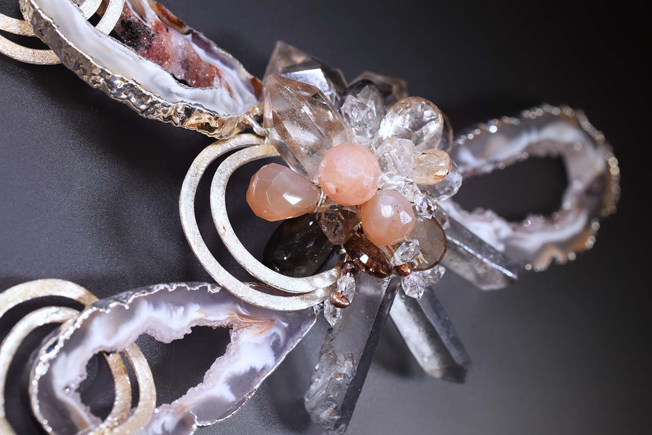 sliced geode pendant necklace with gemstones and sterling silver