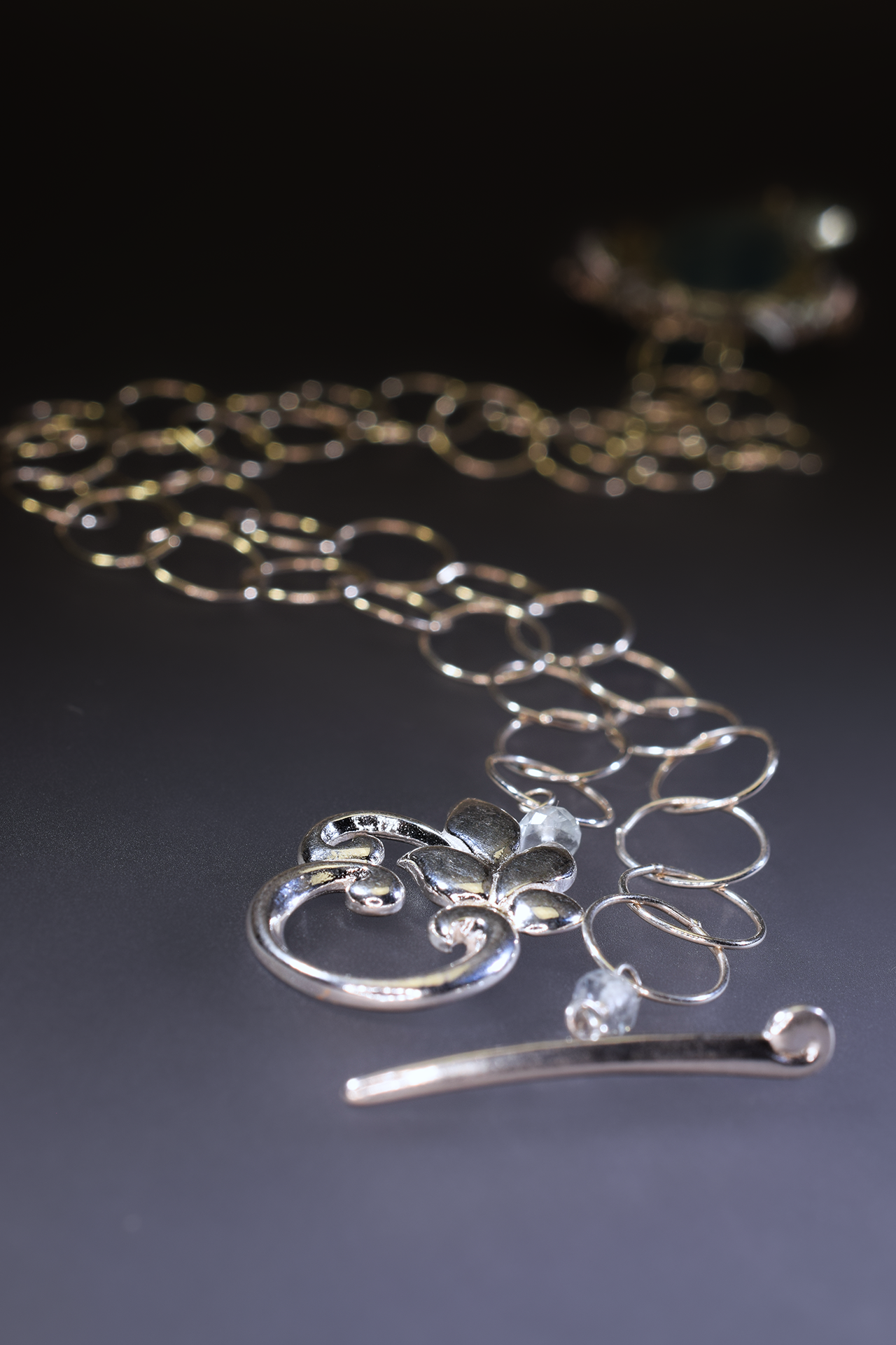 aquamarine pendant with keshi pearls and sterling silver